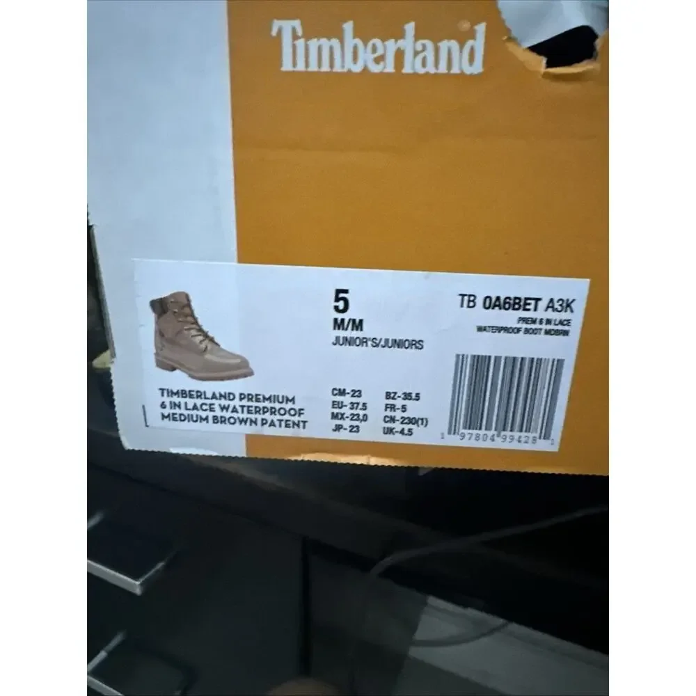 New Kids Size 5Y Timberland Premium 6 inch Lace Waterproof Brown Boots